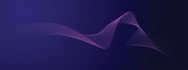 Dot line, futuristic style background. Flowing dots particles wave pattern 3D curve halftone. Technology vector concept.