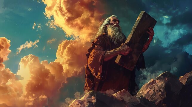 moses receiving the ten commandments dramatic biblical scene from the old testament digital painting