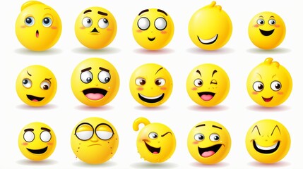 Fototapeta premium An engaging collection of expressive yellow emojis, each depicting different emotions for use in digital messaging and web