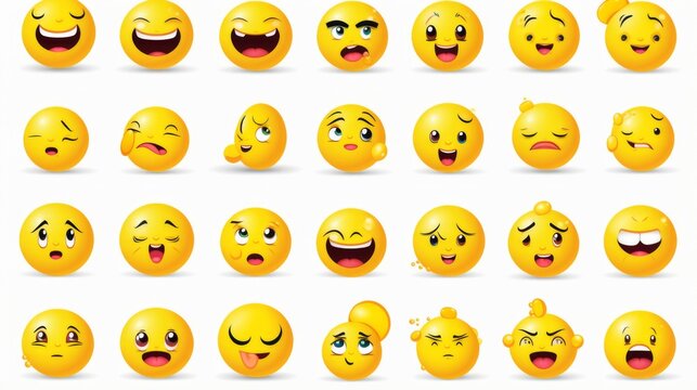 This image features a collection of various emoji faces with different expressions, conveying a range of emotions and reactions - Powered by Adobe