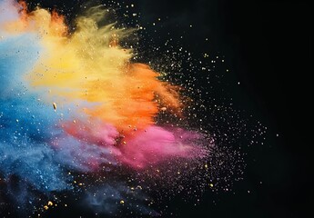 This image features a spectacular explosion of colored powder against a dark background, ideal abstract wallpaper and a potential best seller
