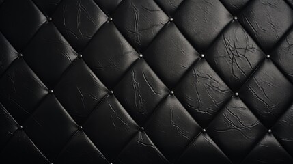 This image captures the elegance of tufted black leather commonly used in luxury furniture design with a detailed, buttoned pattern