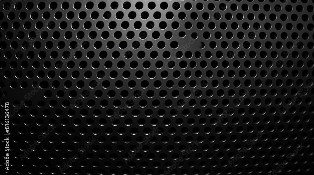 Wall mural this image captures the intricate patterns and texture of a black perforated speaker grille, emphasi