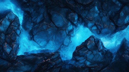 An artistic depiction of dark rocks lit by a bright, bioluminescent-like crack running through them