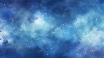 Fototapeta premium Deep blue shades and scattered stars create a cosmic feel in this abstract watercolor painting