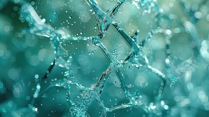 A close up of a shattered glass with water droplets scattered around it