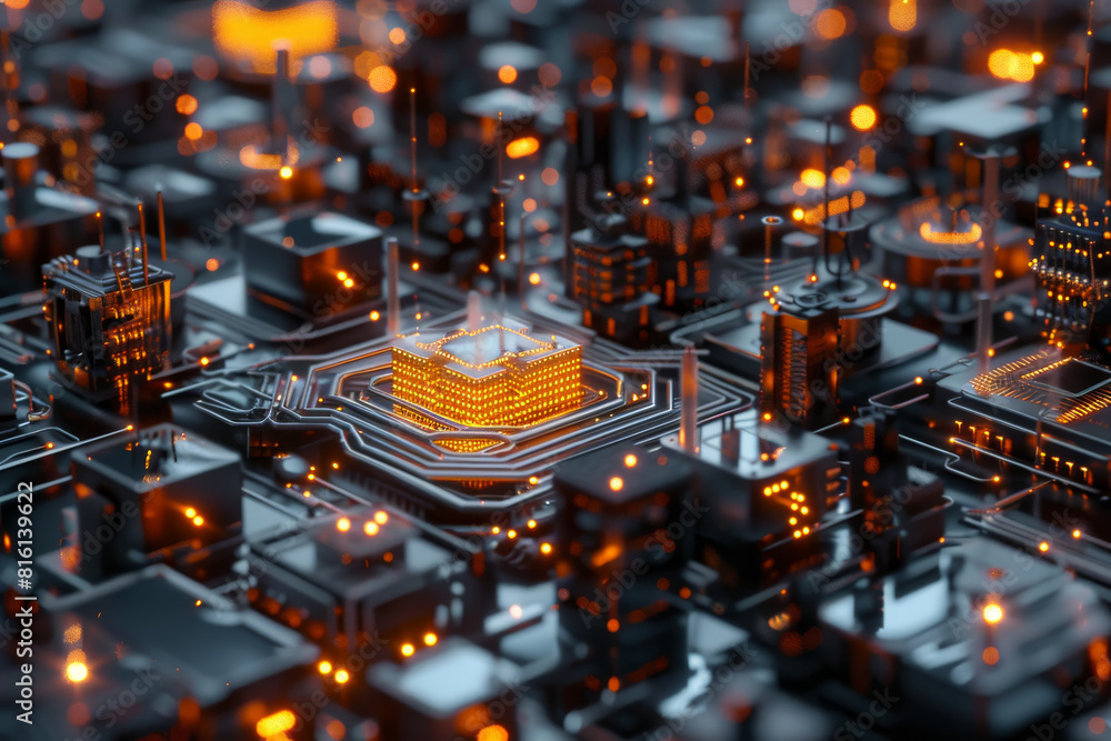 Poster a computer circuit board with a cpu in the middle