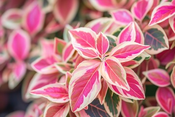 Fototapeta premium Closeup of beautiful pink and green variegated leaves, showcasing natural patterns and textures