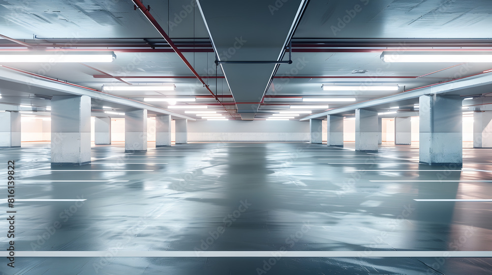 Poster empty underground parking background with copy space : generative ai