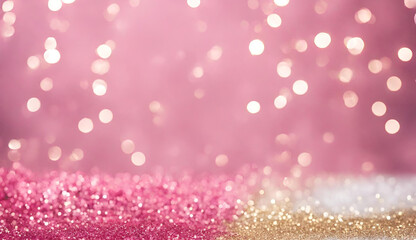Magenta pink glitter patterned background, Gold glitter pink feminine phone wallpaper, pink fairy dust light pattern. Glitter and sun rays shine upon it
