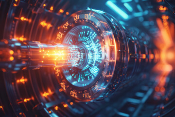 Obraz premium A computer generated image of a tunnel with numbers and letters on it