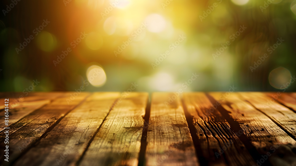 Aufkleber abstract background from wooden table top with blurred nature : generative ai