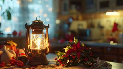 christmas lamp and kitchen interior : Generative AI