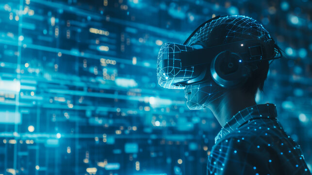 A virtual reality investment seminar floating in cyberspace, where digital gurus share secrets of merging technology