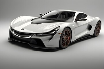 White Sports Car with Black and Red Rims. Realistic Model, Isolated on White Background.