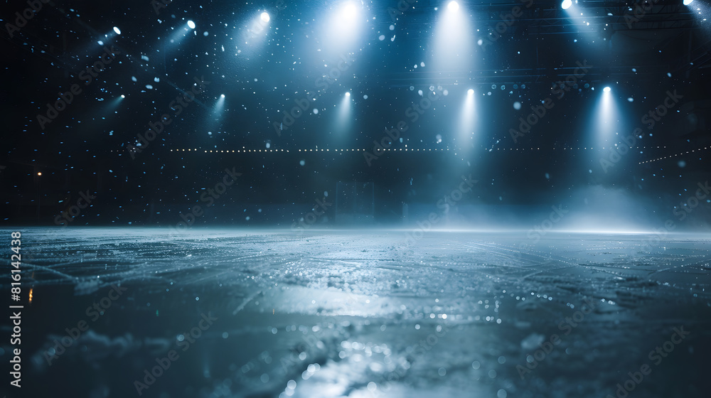 Leinwandbilder snow and ice backgroundempty ice rink illuminated by spotlights : generative ai