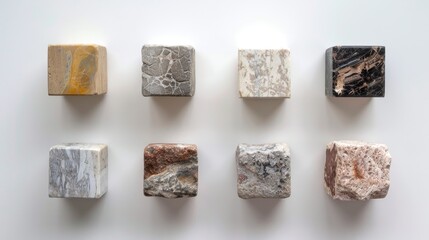 Nine stone blocks on a white backdrop