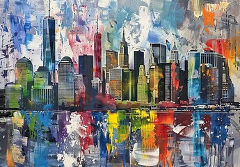 Iconic skylines captured through paintings of famous cities worldwide, highlighting landmarks, skyscrapers, and unique architecture like New York, Paris, Tokyo, and Dubai.