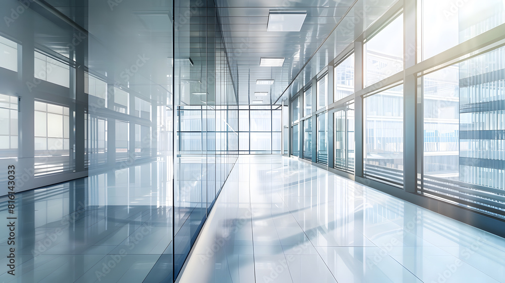 Poster modern business building with glass wall from empty floor : generative ai