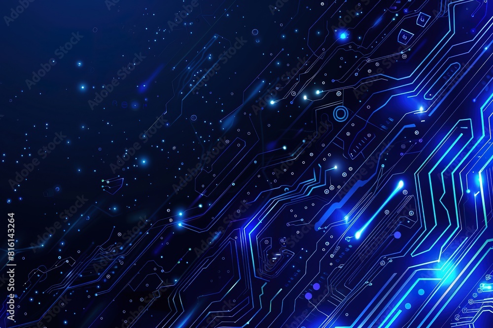 Poster blue background with a circuit board pattern and technology concept vector illustration in a flat de