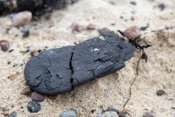 Natural coal pieces in a Bornholm beach - coal geology