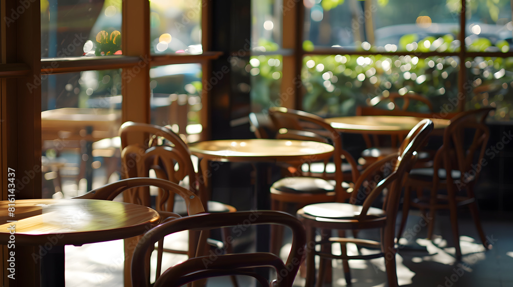 Poster Coffee shops with tables are empty by noon : Generative AI