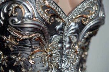 Elegant Metal Corset Adorned with Diamonds