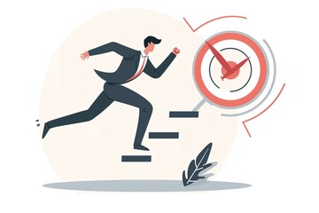 Businessman running on check mark or target with steps vector illustration