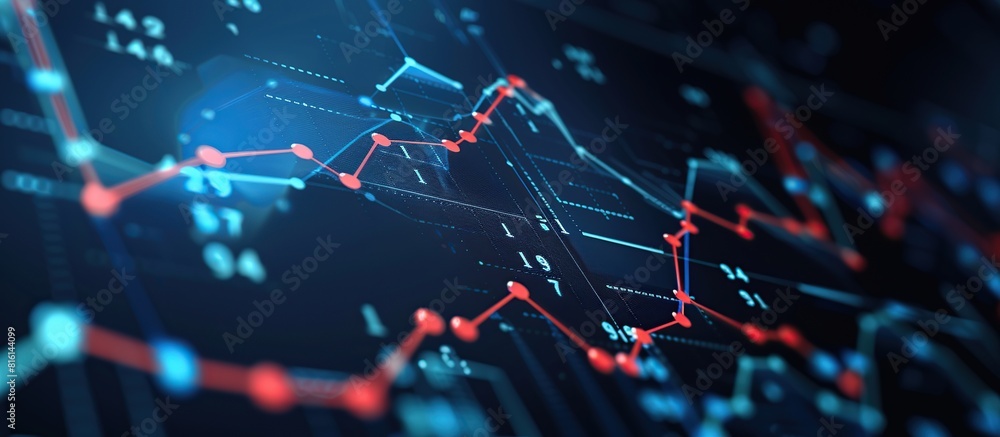 Poster Digital background image with graphs and diagrams dark blue background.
