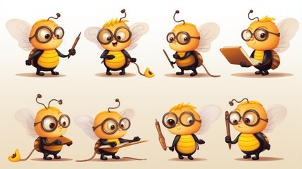 Fototapeta premium The illustration features endearing animated bees engaged in activities such as painting and reading, perfect for educational and recreational themes