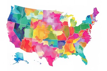 Colorful map of the United States with each state colored in different vibrant colors