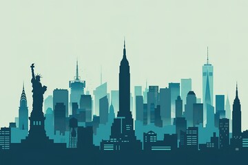 New York City skyline vector flat illustration, simple design with clean lines - Powered by Adobe