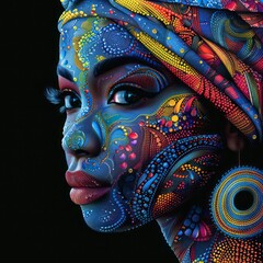 Colorful art portrait of a tribal ethnic women. African culture