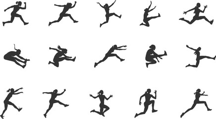 Female long jump silhouette, Long jump silhouette, Long jump vector, Long jump svg, Female long jump svg, Woman long jumping silhouette, Girl jumping silhouette.