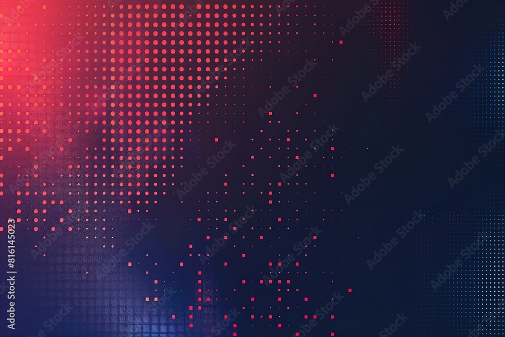 Poster red and dark blue gradient background with a pixel pattern