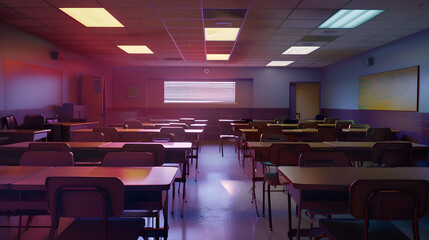 Example of an empty nondescript US High School Classroom with desks : Generative AI