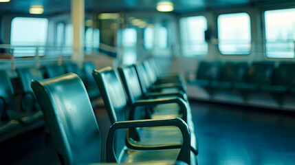 Empty seats on a ferry boat in Rotterdam Netherlands : Generative AI