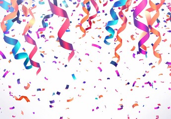Depicting a celebration, the wallpaper captures multicolor confetti and ribbons against a white background, an abstract design set to be a best-seller