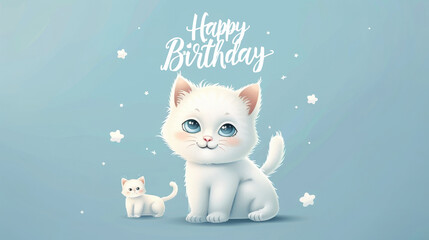 Happy Birthday Wish in Stylish Calligraphy with a Playful Kitten on a Sky Blue Backdrop Modern Birthday Card Template - Powered by Adobe
