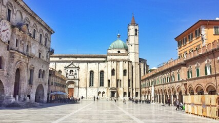 Photo of the Piazza del Popolo (People's square) in Ascoli Piceno, Italy.