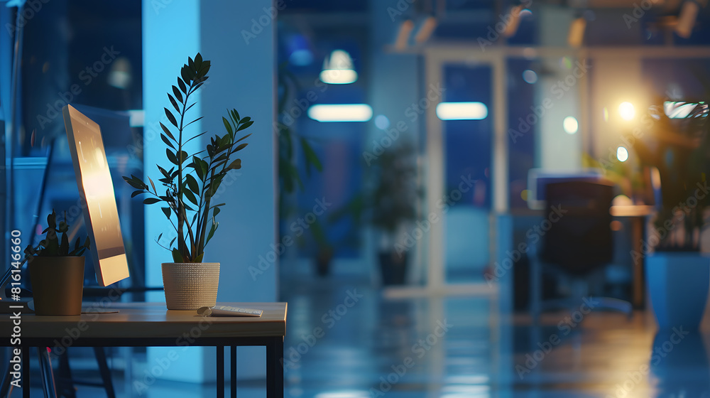 Poster large modern office with open space to work : generative ai