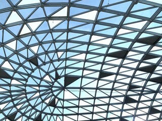 blue glass roof of building