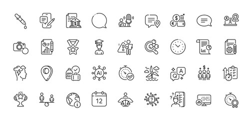 Report statistics, Survey and Winner ribbon line icons pack. AI, Question and Answer, Map pin icons. Internet, Documentation, Recovery photo web icon. Vector