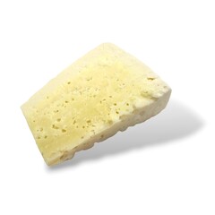 A slice of Kefalotyri cheese, isolated on white background. Kefalotyri is a hard, salty white cheese made from sheep milk or goat s milk (or both) in Greece and Cyprus.