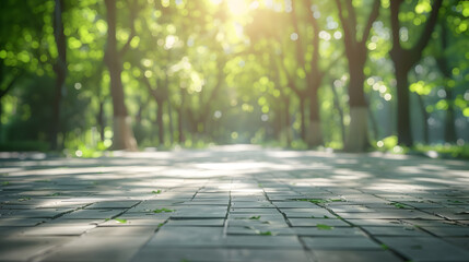 Empty square floor and green woods natural scenery in city park : Generative AI - Powered by Adobe