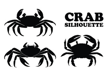 Crab silhouette collection. Set of black Crab silhouette. Crab silhouette set.