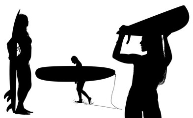 surfistas, contraluz, vector, tabla, surf, mar, atardecer, mujer surfista, silueta, tablista, ilustracion, arte surf, rosa, surfista en la playa, chica surf, mujer