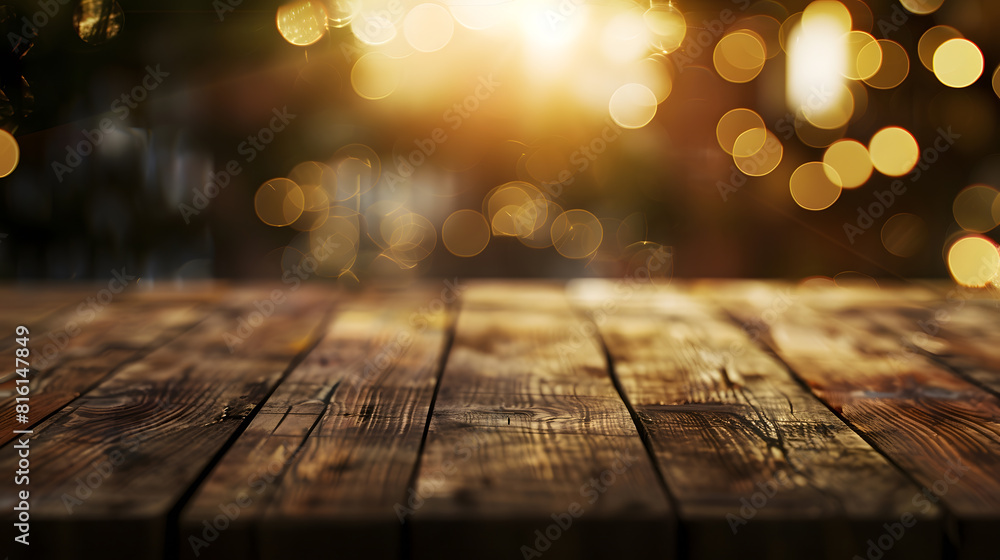 Poster The empty wooden brown table top with blur background of home room in winter Exuberant image : Generative AI