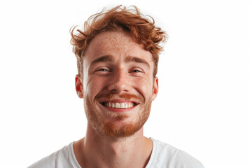 Fototapeta premium A confident man with a charismatic smile, detached from the surroundings, isolated from the background, with no background. Concept of self-assurance and charisma. Generative Ai.