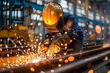 An engineer worker cuts steel